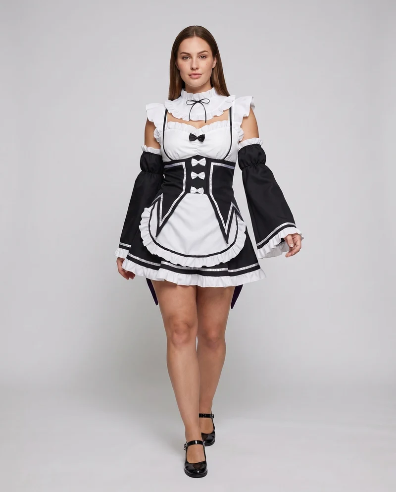 Damen Kostüm mit Rüschendetails und Accessoires Drune