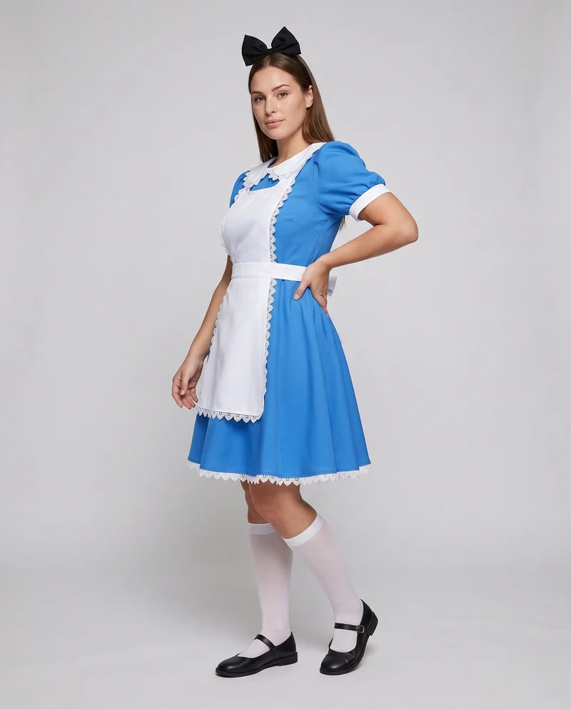 Damen Kostümkleid im Alice im Wunderland Stil mit Schürze Drune