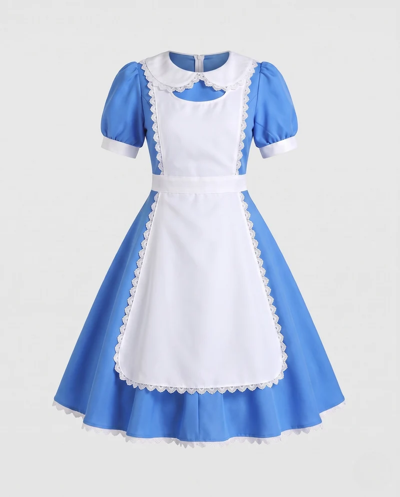Damen Kostümkleid im Alice im Wunderland Stil mit Schürze Drune