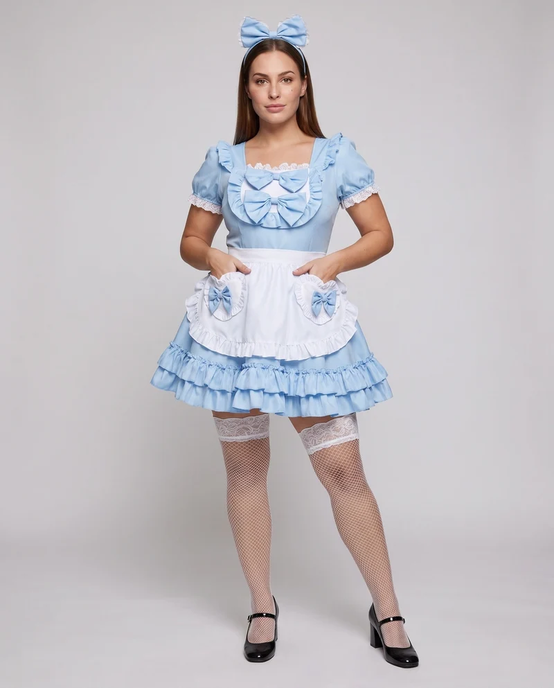 Damen Kostümkleid im Edvardianischen Stil mit Rüschendetails und Schürze Drune