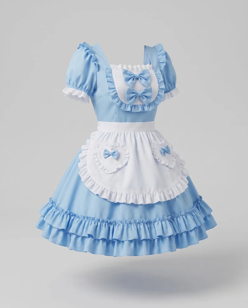 Damen Kostümkleid im Edvardianischen Stil mit Rüschendetails und Schürze Drune