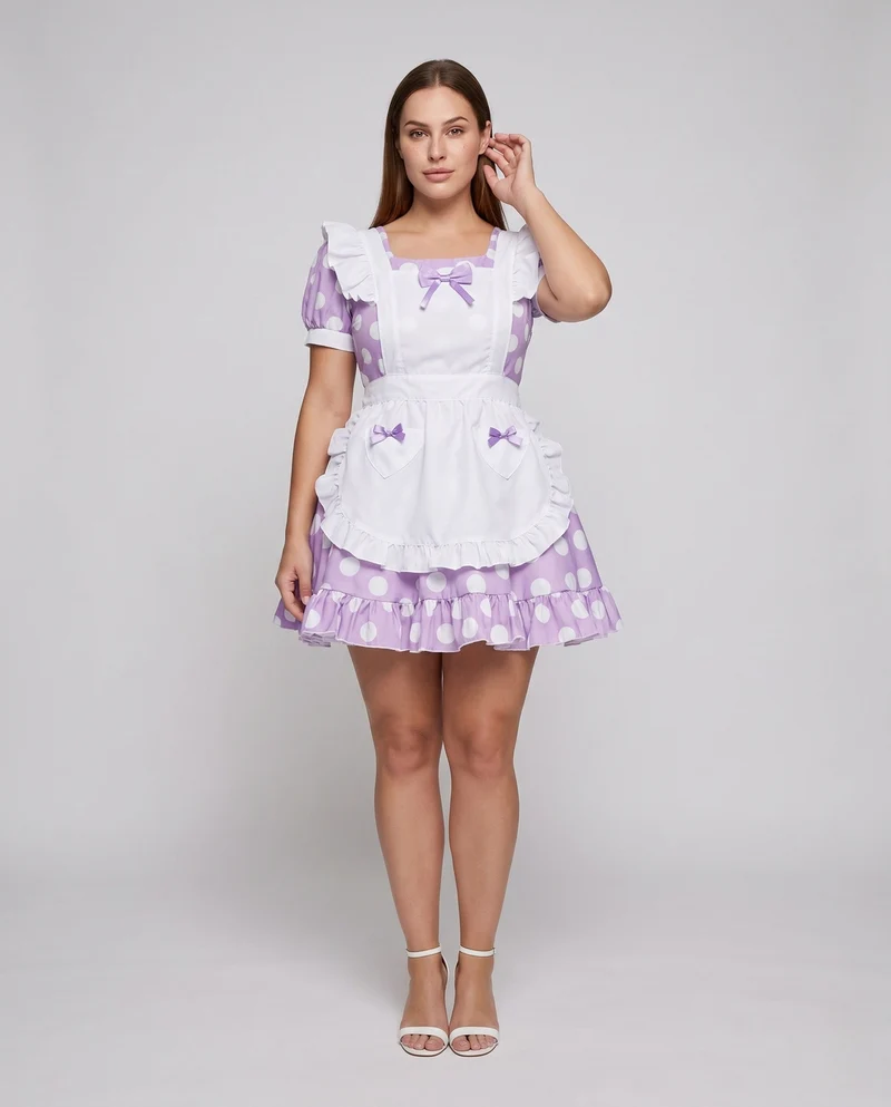 Damen Kostümkleid im verspielten Retro-Stil mit Schürze und Rüschendetails Drune