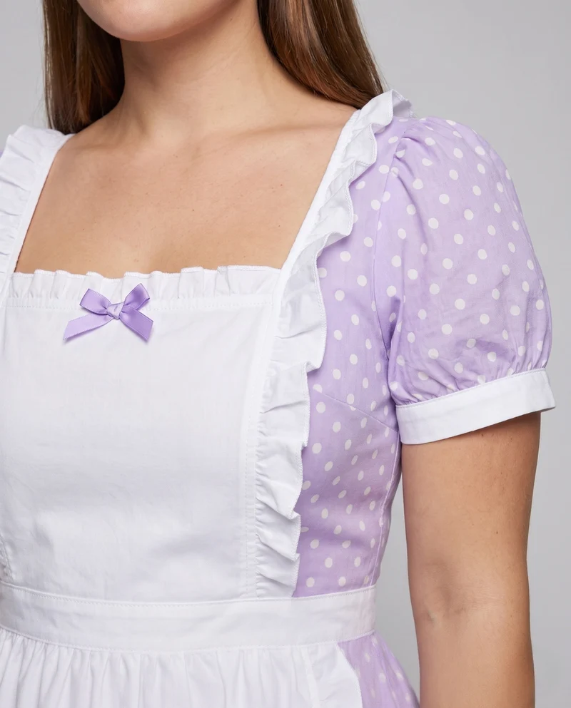 Damen Kostümkleid im verspielten Retro-Stil mit Schürze und Rüschendetails Drune