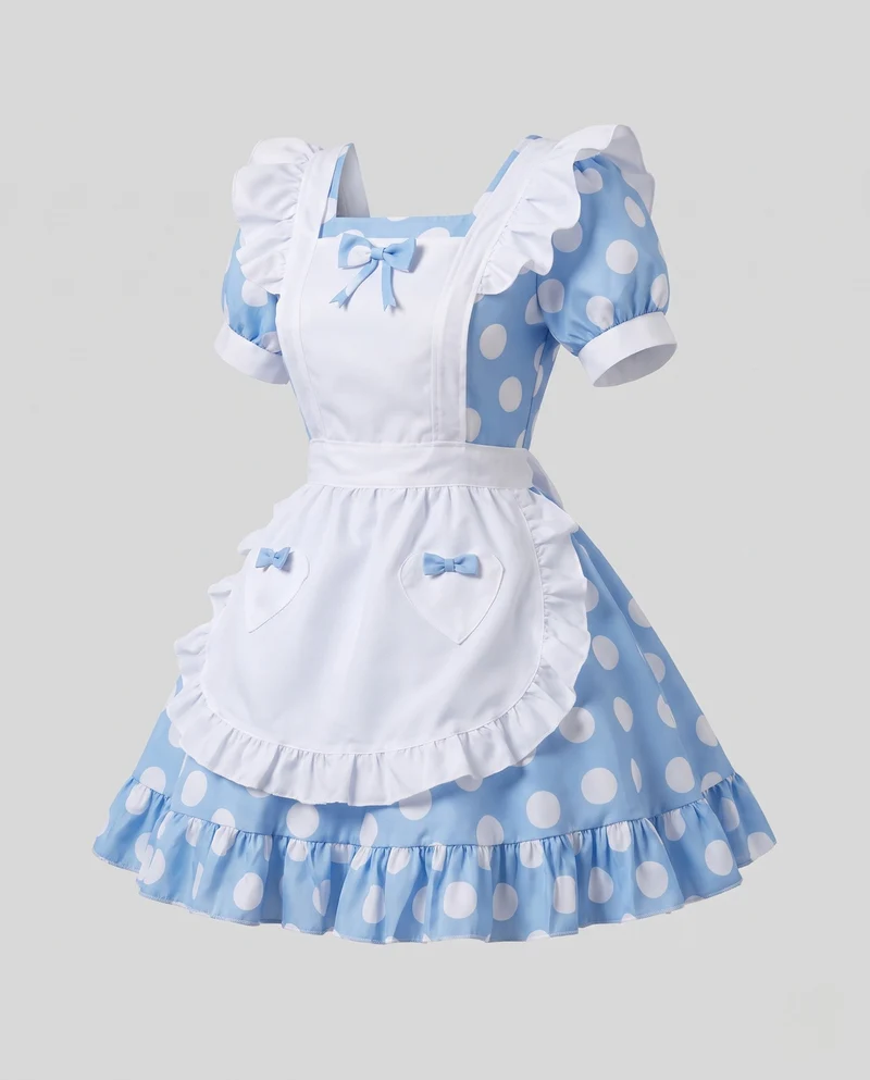 Damen Kostümkleid im verspielten Retro-Stil mit Schürze und Rüschendetails Drune