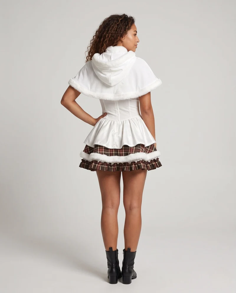 Damen Kostümkleid mit Katzenohren und Rüschendetails Drune