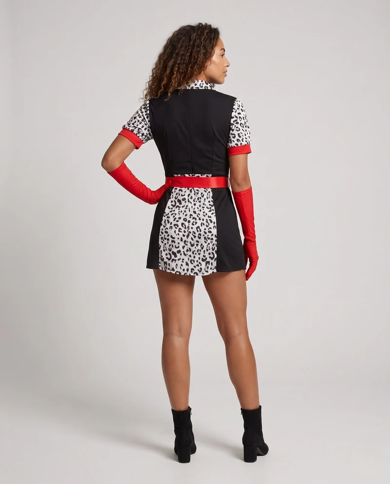 Damen Kostümkleid mit Leo-Muster und roten Akzenten Drune