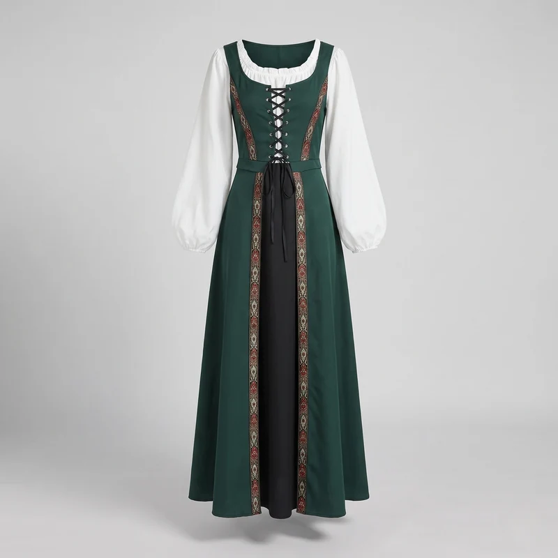 Damen Langarm Kleid mit detailreicher Schnürung und floralen Akzenten Drune