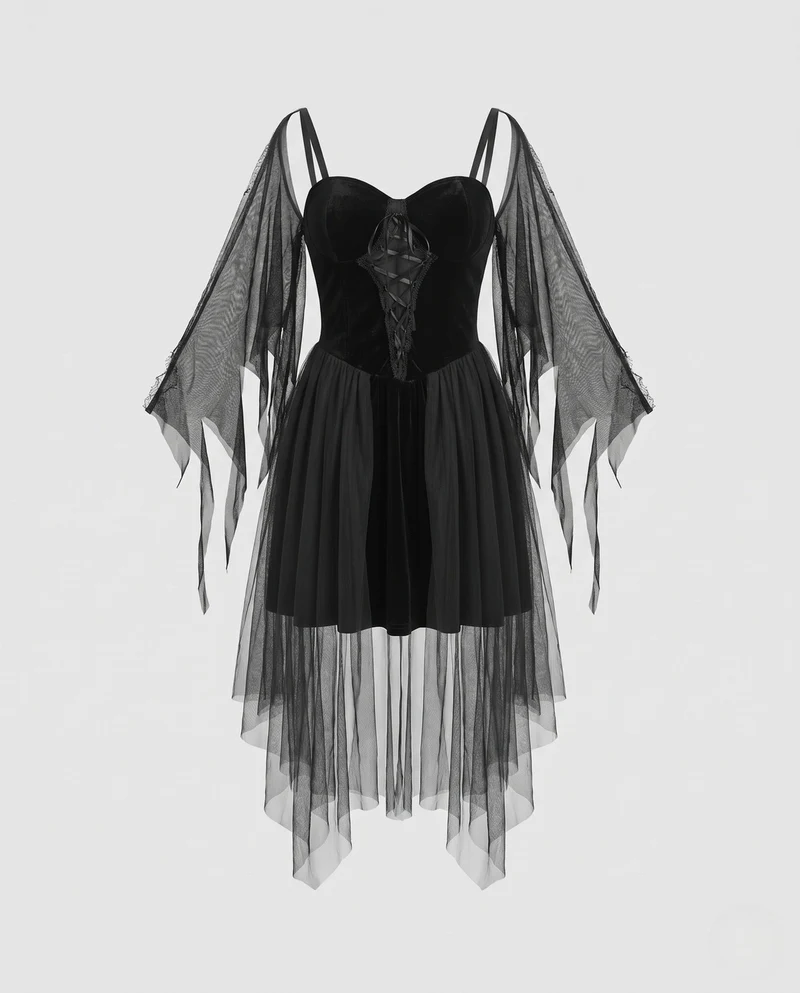 Damen Langes Tüllkleid mit eleganten Spitzenakzenten Drune