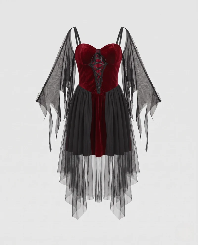 Damen Langes Tüllkleid mit eleganten Spitzenakzenten Drune