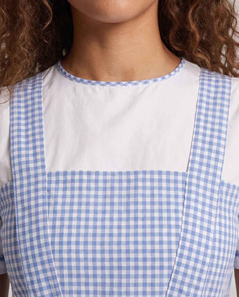 Damen Latzkleid im klassischen Karomuster mit knöpfbarem Oberteil Drune