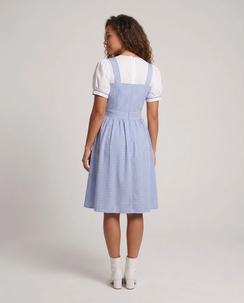 Damen Latzkleid im klassischen Karomuster mit knöpfbarem Oberteil Drune