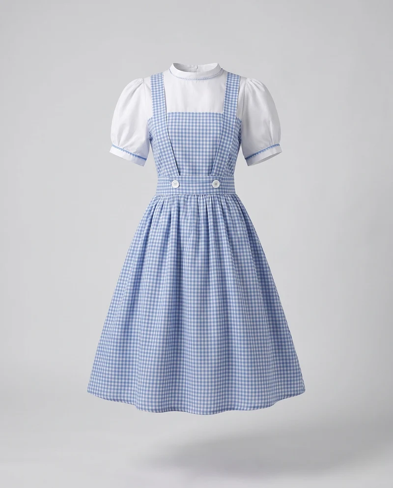 Damen Latzkleid im klassischen Karomuster mit knöpfbarem Oberteil Drune
