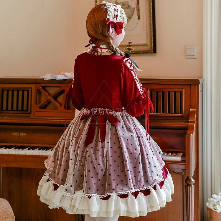 Damen Lolita-Kleid mit ausgefallenen Rüschendetails und Schleifen Drune