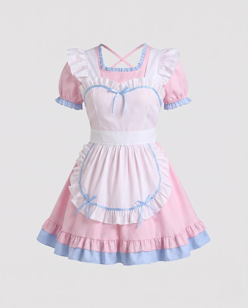 Damen lustiges Dienstmädchenkleid mit Rüschendetails und Schürze Drune