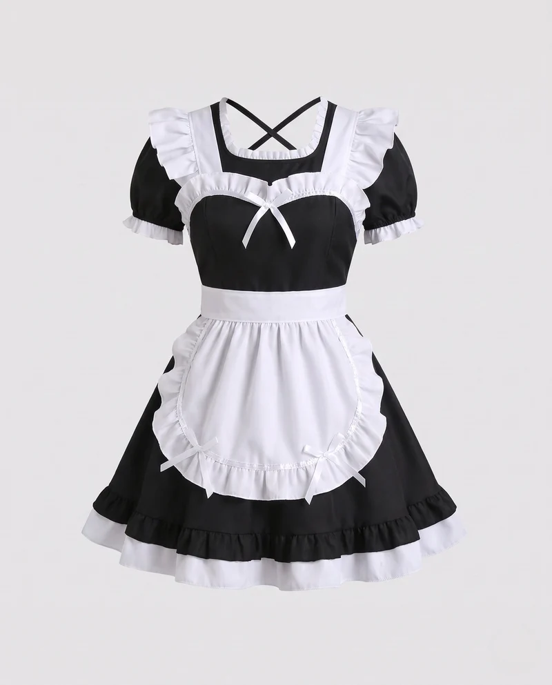 Damen lustiges Dienstmädchenkleid mit Rüschendetails und Schürze Drune
