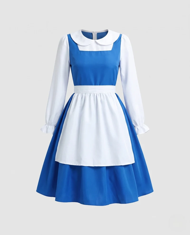 Damen Märchenhaftes Kleid im Alice im Wunderland Stil mit langen Ärmeln und Kragen Drune