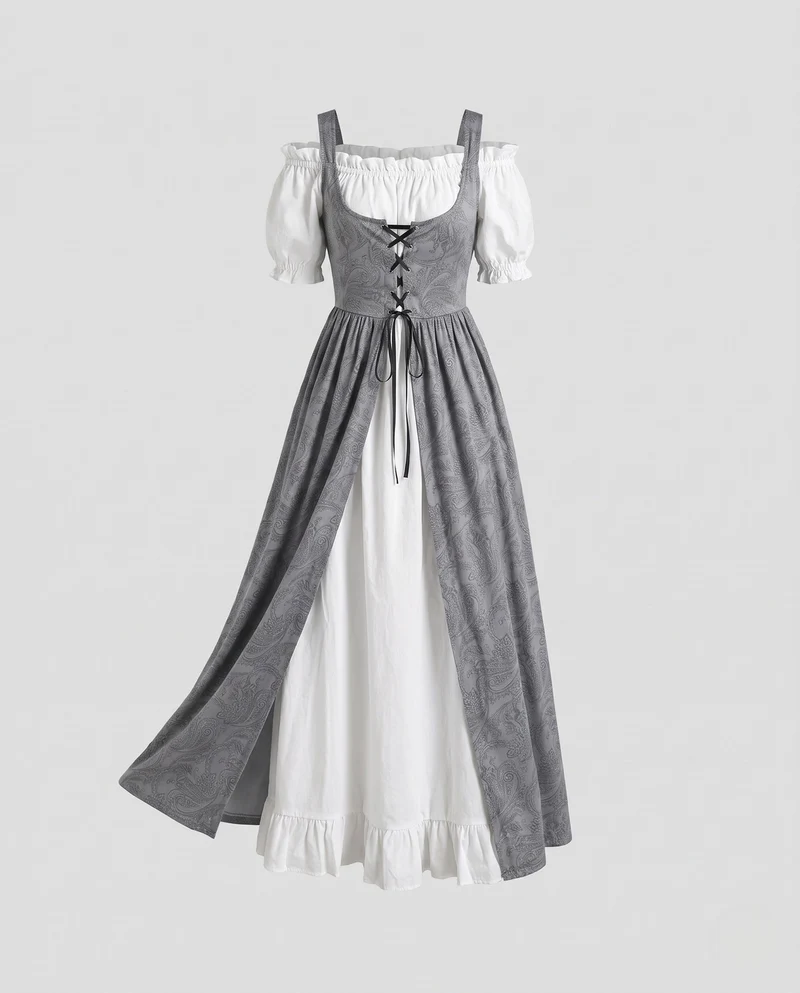 Damen Märchenhaftes Kleid mit langem, fließendem Oberteil Drune