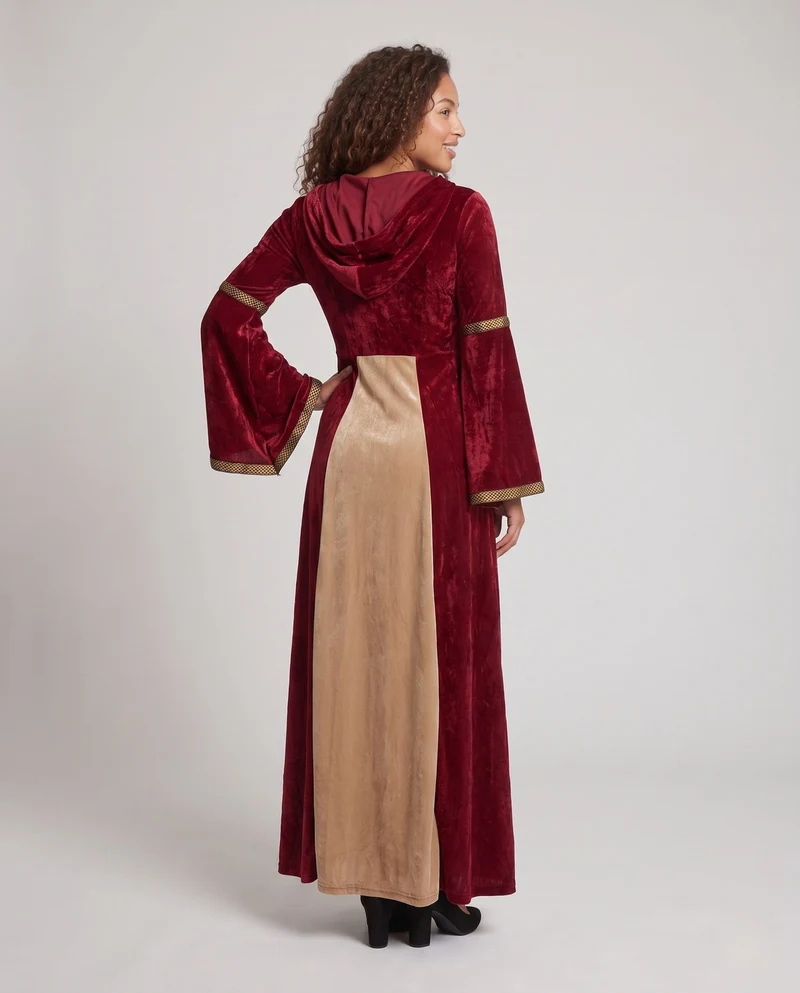 Damen märchenhaftes Kostümkleid mit Kapuze und weiten Ärmeln Drune
