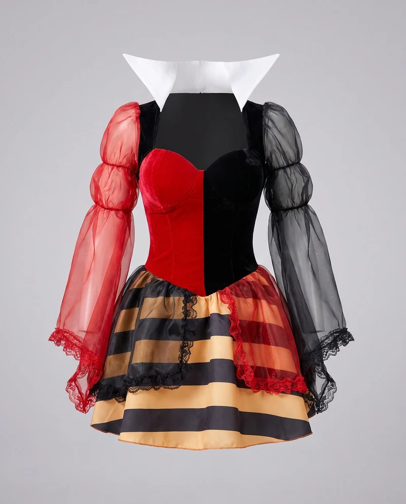 Damen Märchenhaftes Kostümkleid mit Puffärmeln und Rüschen Drune