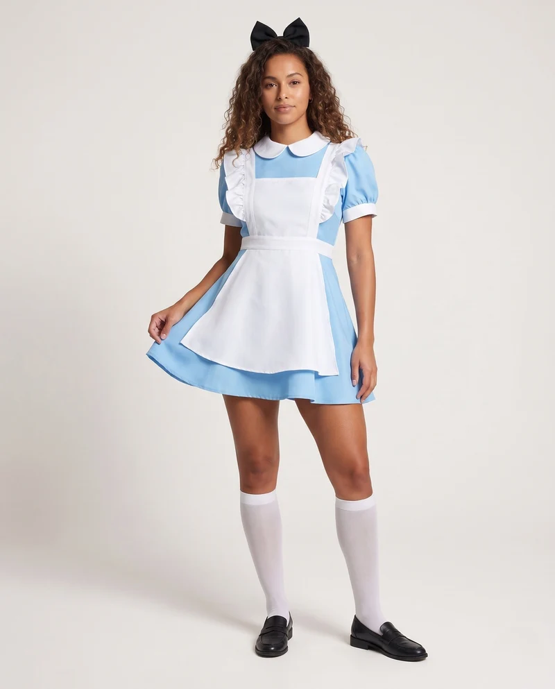 Damen Märchenhaftes Kostümkleid mit Schürze und Puffärmeln Drune