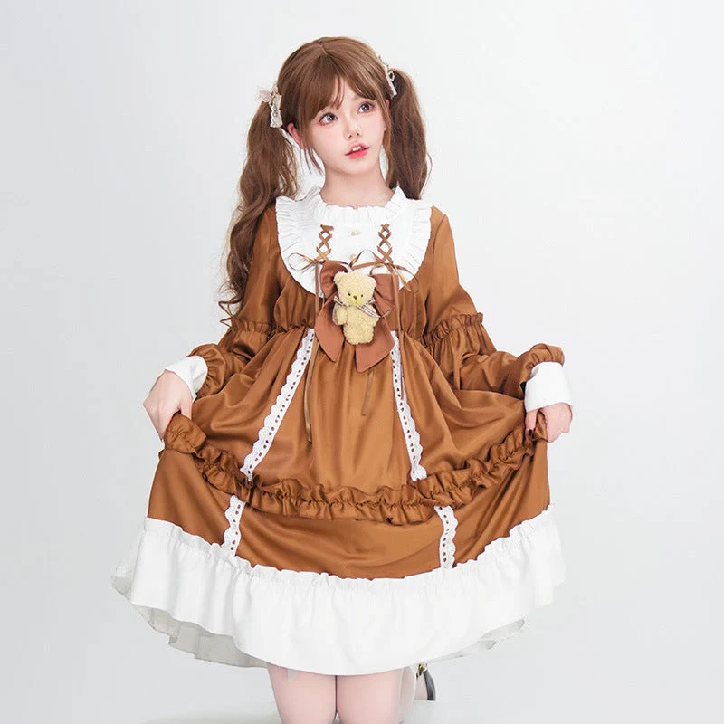 Damen Verspieltes Kostümkleid mit Rüschen und Teddybär-Motiv Drune