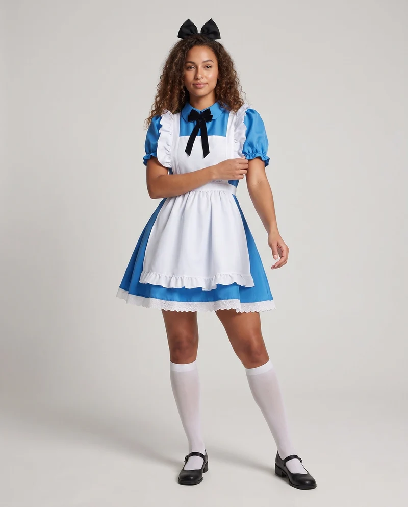 Damen verspieltes Kostümkleid mit Rüschendetails und Schürze Drune