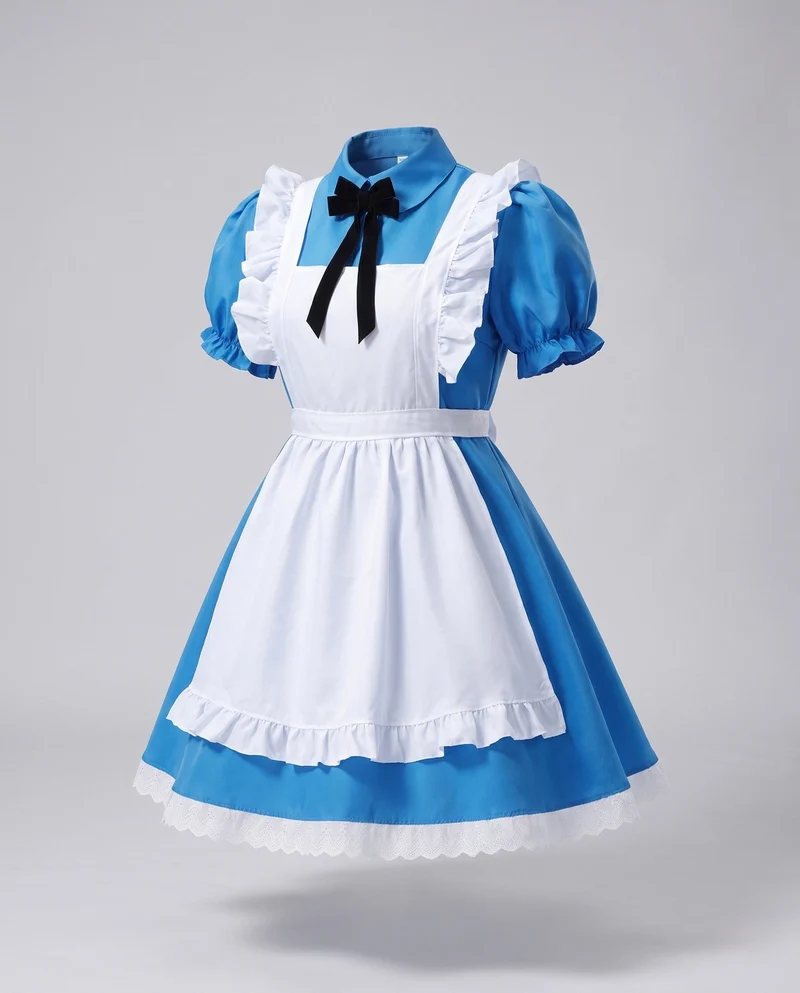Damen verspieltes Kostümkleid mit Rüschendetails und Schürze Drune