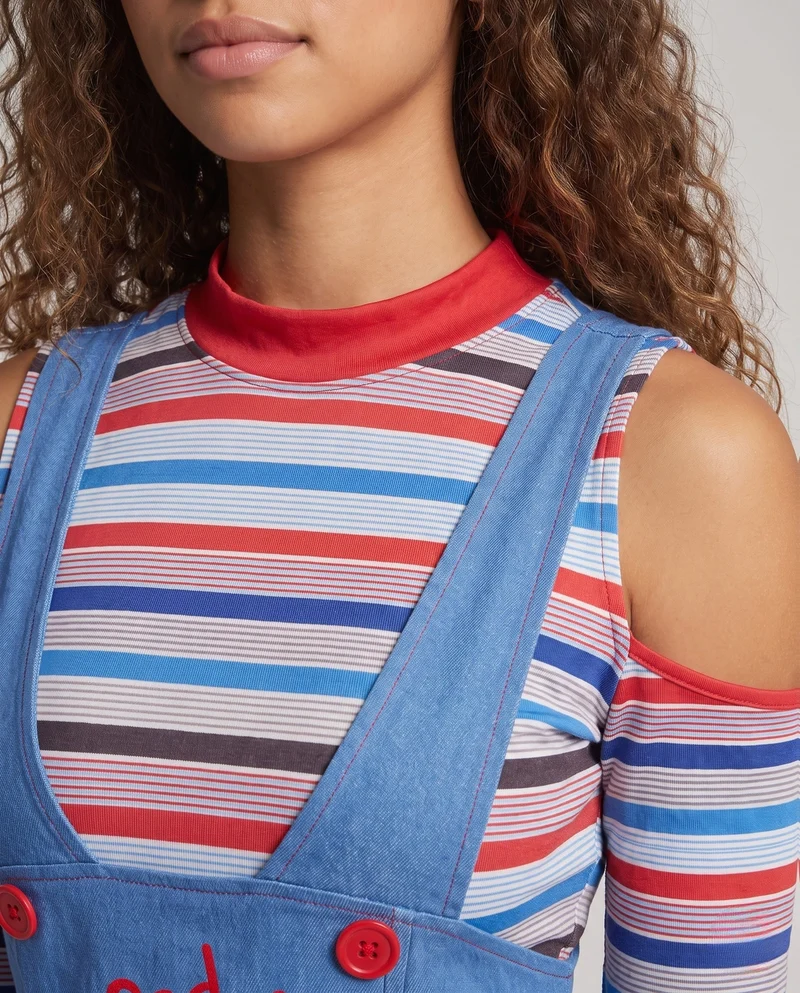 Damen verspieltes Latzkleid mit langen Ärmeln Drune