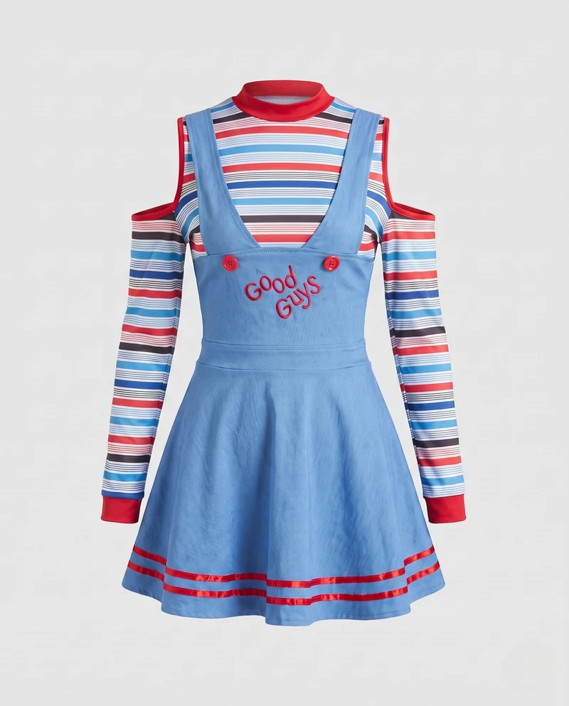 Damen verspieltes Latzkleid mit langen Ärmeln Drune