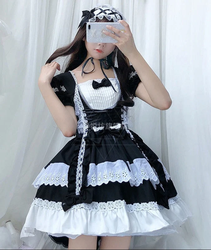 Damen verspieltes Lolita Kleid mit aufwendigen Spitzen- und Rüschendetails Drune