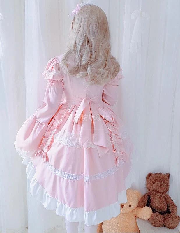 Damen verspieltes Lolita Kleid mit aufwendigen Spitzen- und Rüschendetails Drune
