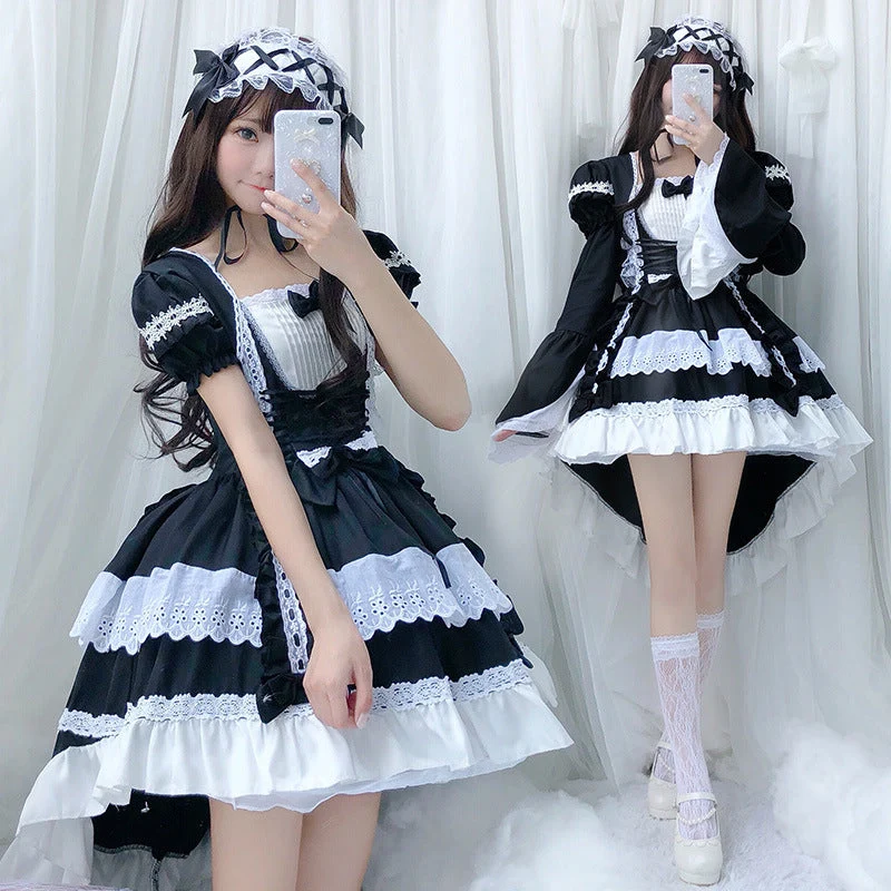 Damen verspieltes Lolita Kleid mit aufwendigen Spitzen- und Rüschendetails Drune