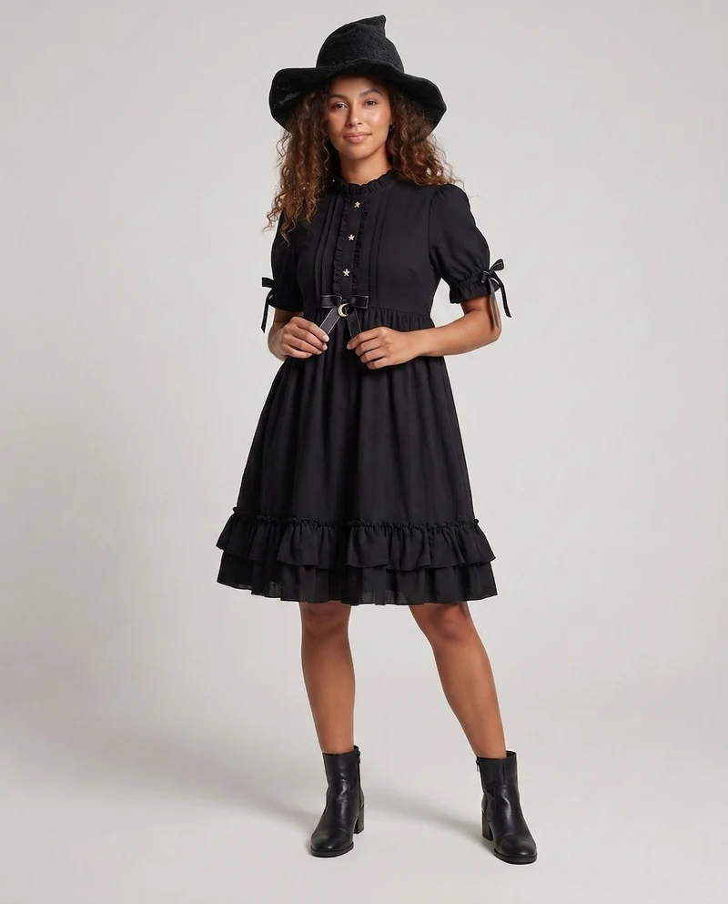 Damen verspieltes Rüschendetail Kleid Drune