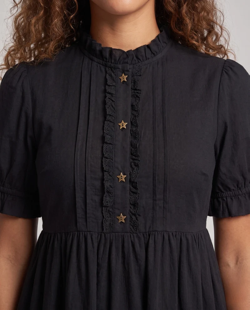Damen verspieltes Rüschendetail Kleid Drune