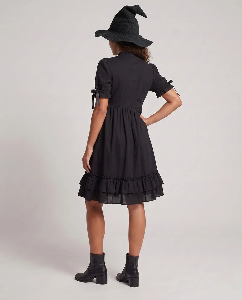 Damen verspieltes Rüschendetail Kleid Drune
