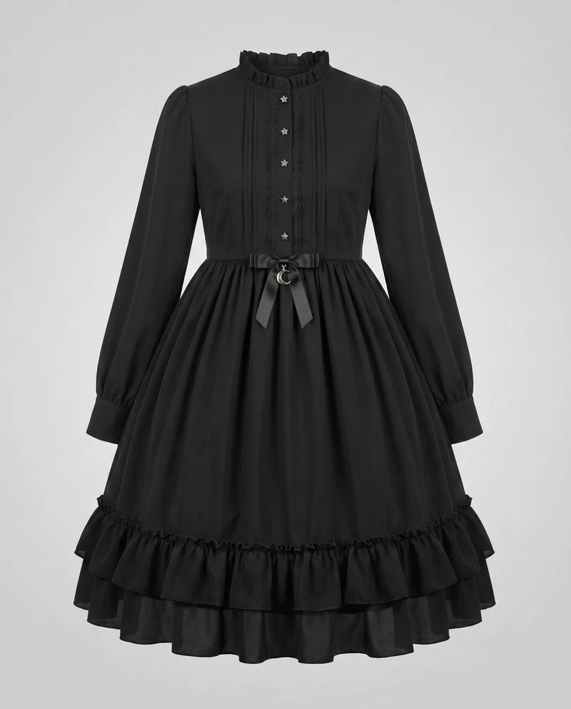 Damen verspieltes Rüschendetail Kleid Drune