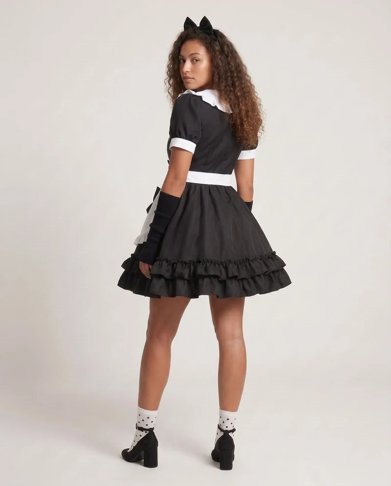 Damen verspieltes Rüschenkleid mit Schleifen und Kapuze Drune