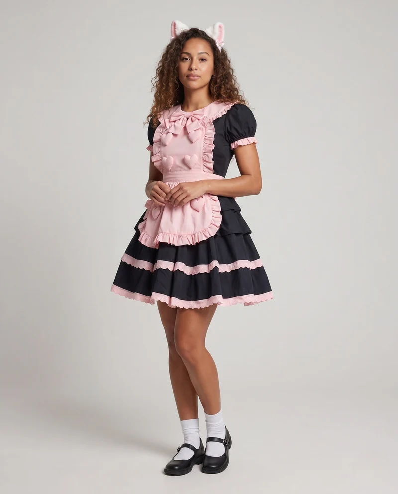 Damen verspieltes Schürzenkleid mit Herzdetails und Rüschenelementen Drune