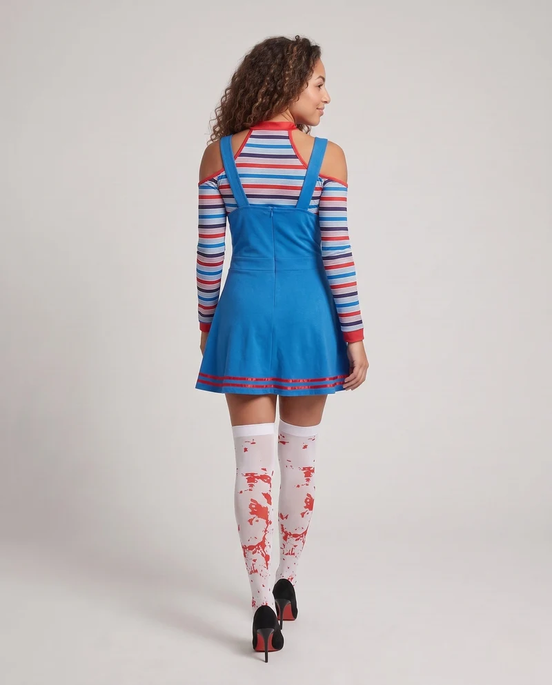 Damen vielseitiges und verspieltes Latzkleid mit gestreiften Langarmshirt Drune