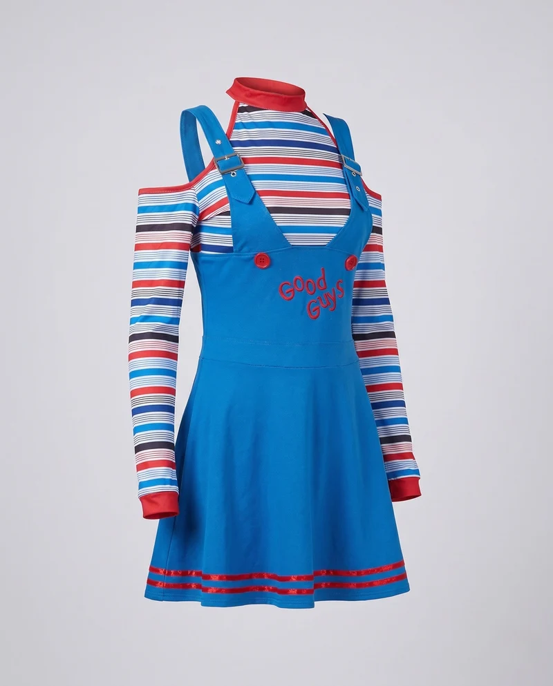 Damen vielseitiges und verspieltes Latzkleid mit gestreiften Langarmshirt Drune