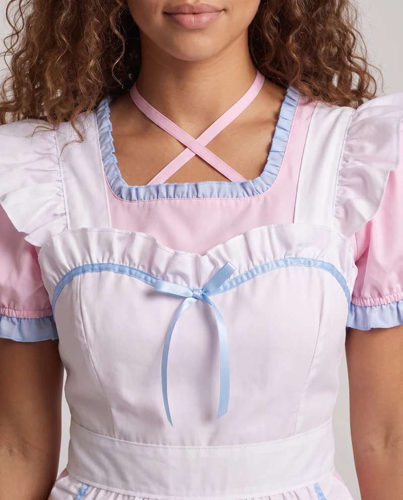Damen Vintage Dienstmädchenkleid mit Rüschendetails und Schürze Drune