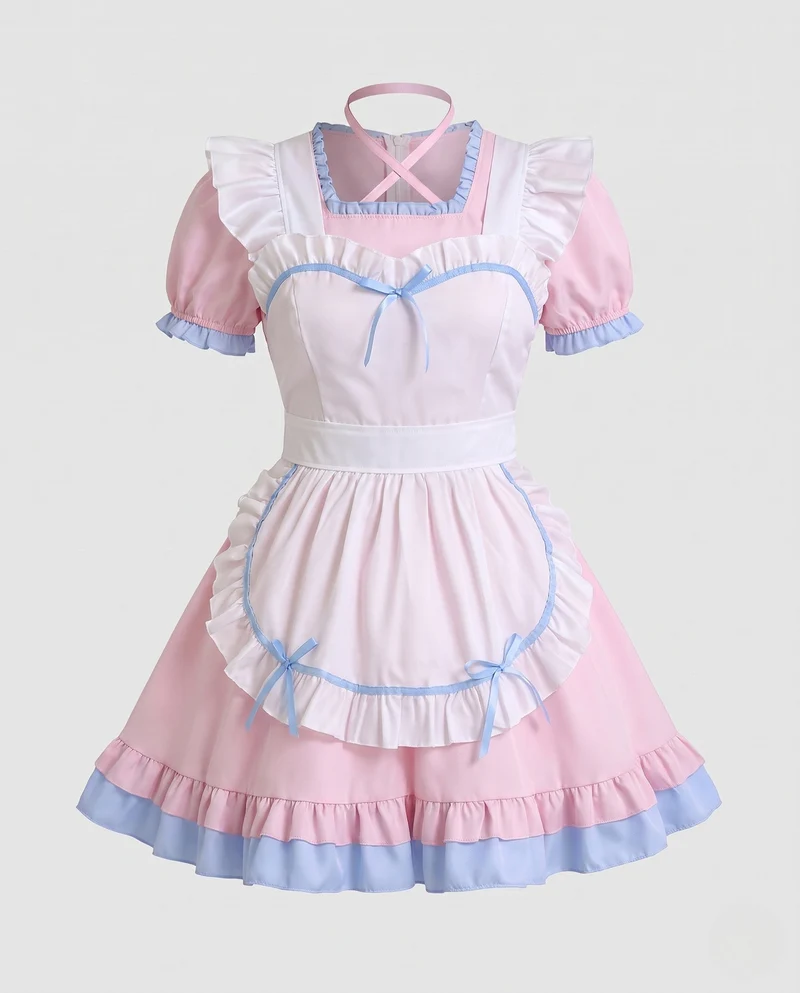 Damen Vintage Dienstmädchenkleid mit Rüschendetails und Schürze Drune