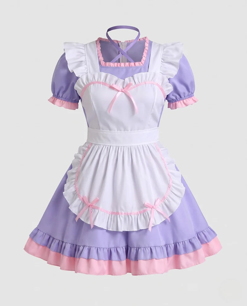 Damen Vintage Dienstmädchenkleid mit Rüschendetails und Schürze Drune