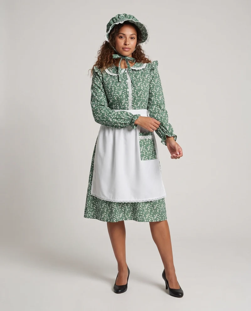 Damen Vintage Kleid mit Schürze und Blumenmuster Drune