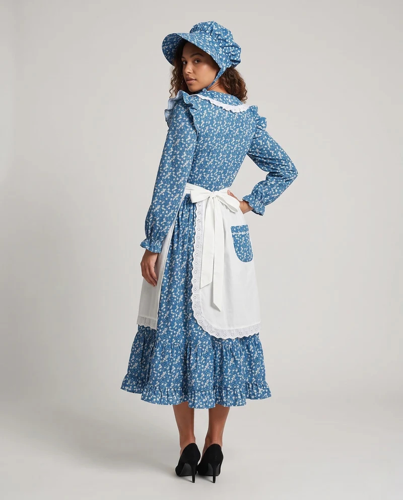 Damen Vintage Landhauskleid mit Schürze und Haube Drune