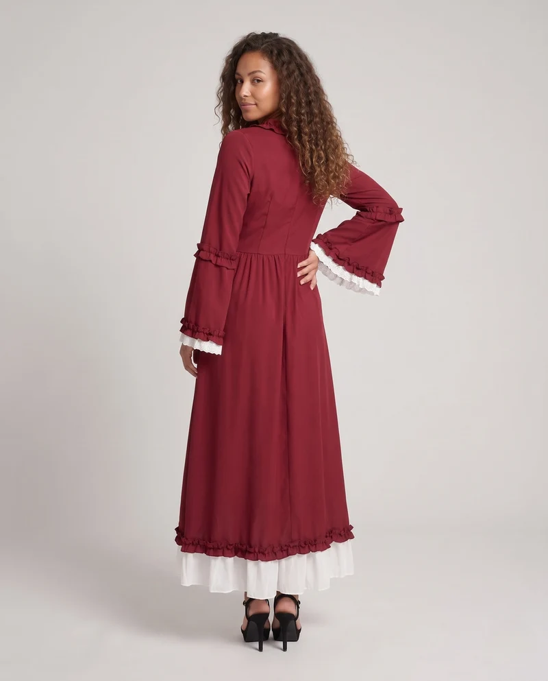 Damen Vintage Maxikleid mit ausgestellten Ärmeln und Rüschendetails Drune