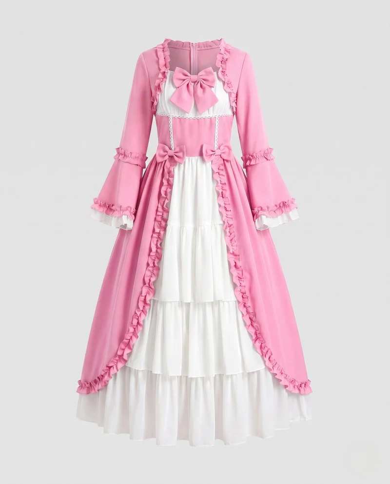 Damen Vintage Maxikleid mit ausgestellten Ärmeln und Rüschendetails Drune