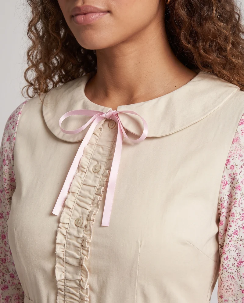 Damen Vintage Schürzenkleid mit blühendem Muster und Umschlagsaum Drune