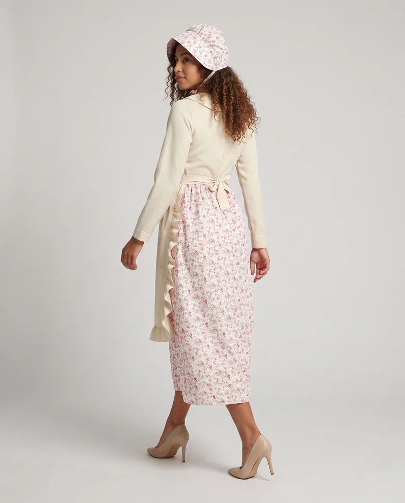 Damen Vintage Schürzenkleid mit blühendem Muster und Umschlagsaum Drune