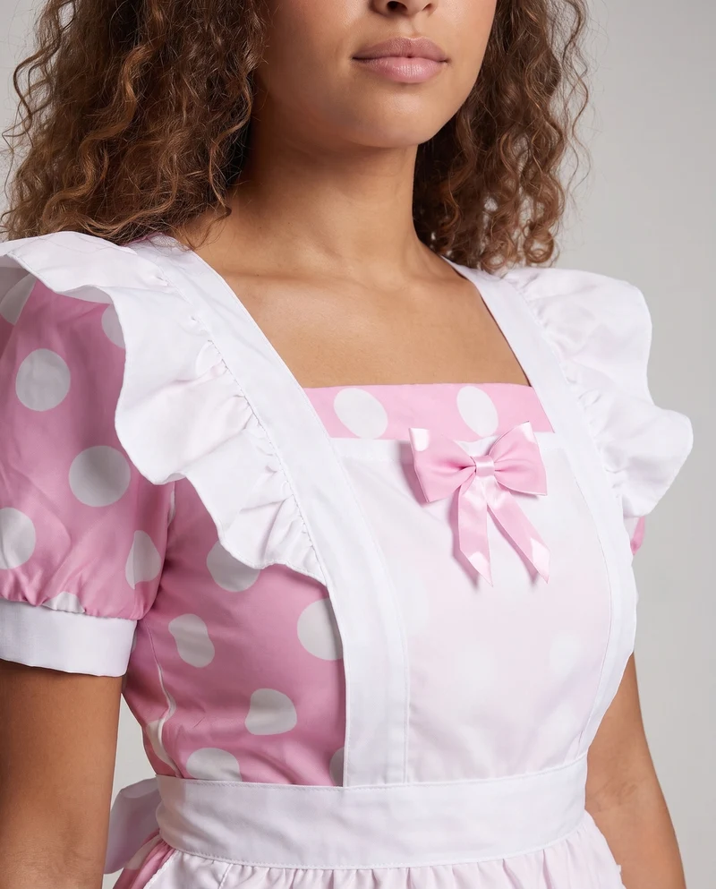 Damen Vintage Schürzenkleid mit Rüschendetails und Punkten Drune
